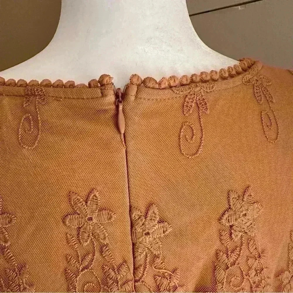 Roolee Womens Dusty Mustard Yellow RoundNeck Embroidered Lace Midi Dress Sz XXXL - Picture 7 of 8